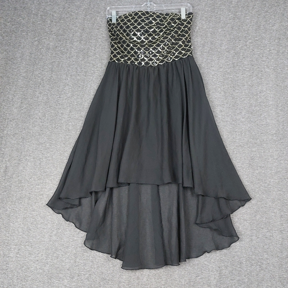 LOVE REIGN WOMENS BLACK SEQUIN STRAPLESS HIGH LOW EVENING PARTY DRESS SIZE M